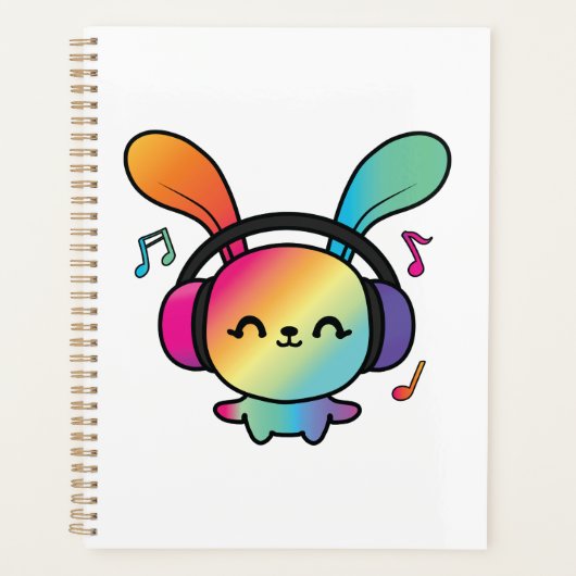 Happy Bunny met hoofdtelefoons die naar muziek lui Planner (Voorkant)