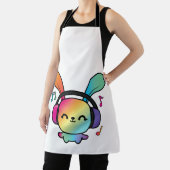 Happy Bunny met hoofdtelefoons die naar muziek lui Schort (Insitu)