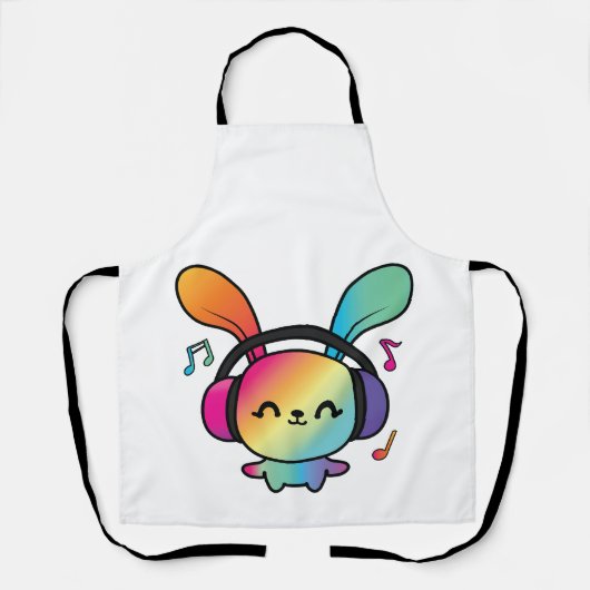 Happy Bunny met hoofdtelefoons die naar muziek lui Schort (Voorkant)