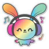 Happy Bunny met hoofdtelefoons die naar muziek lui Sticker (Voorkant)