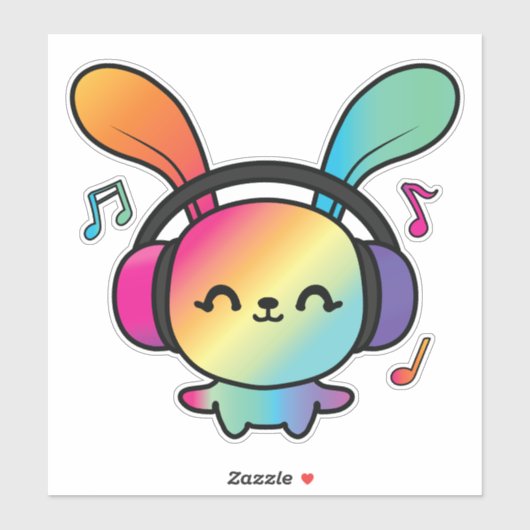 Happy Bunny met hoofdtelefoons die naar muziek lui Sticker (Vel)