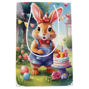 Happy Bunny met taart   Medium Cadeauzakje