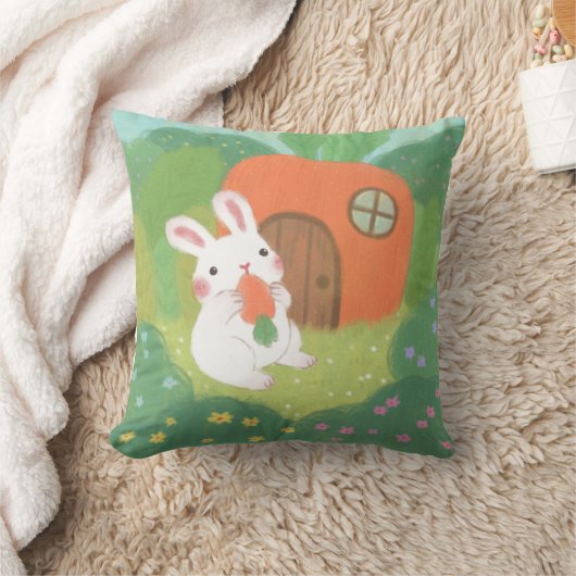 Happy Bunny met wortel in het bos Kussen (Deken)