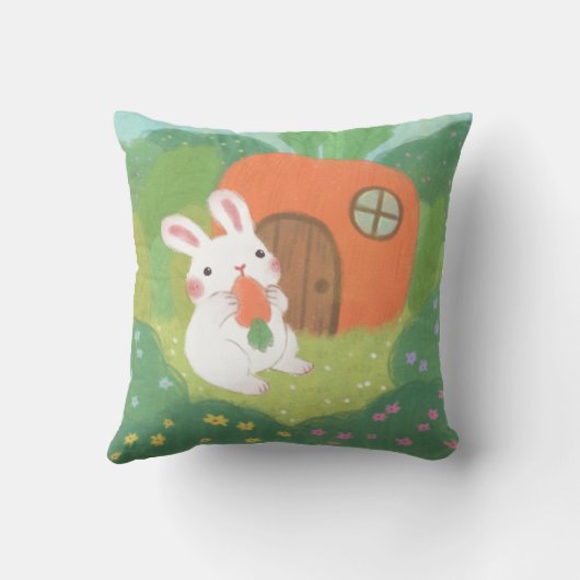 Happy Bunny met wortel in het bos Kussen (Achterkant)
