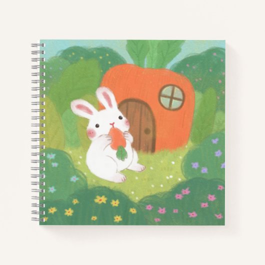 Happy Bunny met wortel in het bos Notitieboek (Voorkant)