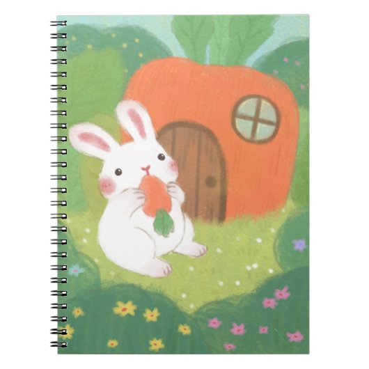 Happy Bunny met wortel in het bos Notitieboek (Voorkant)