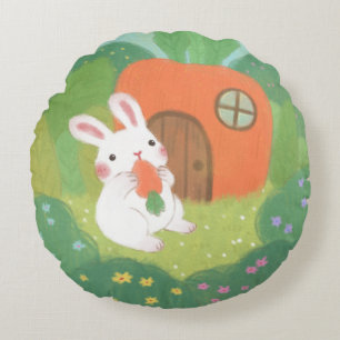 Happy Bunny met wortel in het bos Rond Kussen