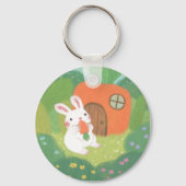 Happy Bunny met wortel in het bos Sleutelhanger (Achterkant)