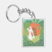 Happy Bunny met wortel in het bos Sleutelhanger (Voorkant Links)