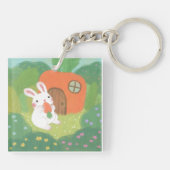 Happy Bunny met wortel in het bos Sleutelhanger (Achterkant)