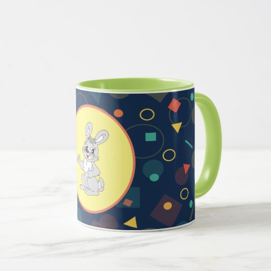 Happy Bunny Pastel Mug - Cute Rabbit Ceramic Mok (Voorkant rechts)
