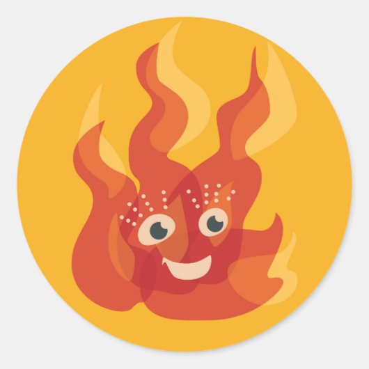 Happy Burning Fire Flame Character Ronde Sticker (Voorkant)