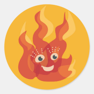 Happy Burning Fire Flame Character Ronde Sticker