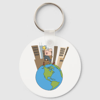 Happy Business Woman loopt rond Wereldbol Sleutelhanger