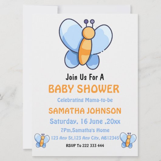 Happy Butterfly Baby shower uitnodiging (Voorkant)