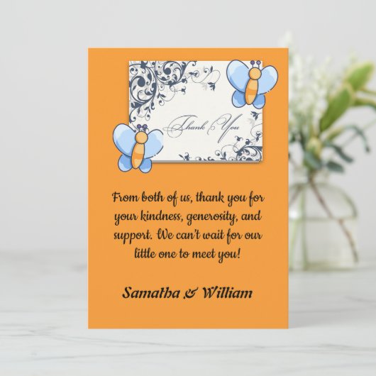 Happy Butterfly BabyShower Flat Bedankt Card (Staand voorkant)