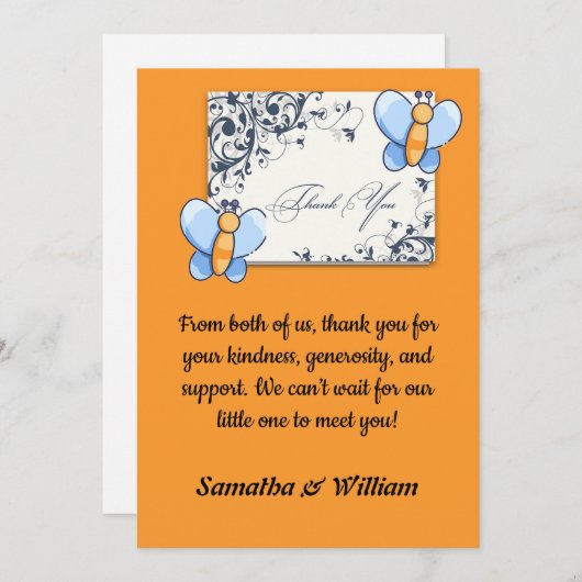 Happy Butterfly BabyShower Flat Bedankt Card (Voorkant / Achterkant)