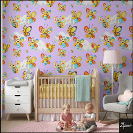 Happy Butterfly Cloud Sky Pattern - Bord Lila Behang