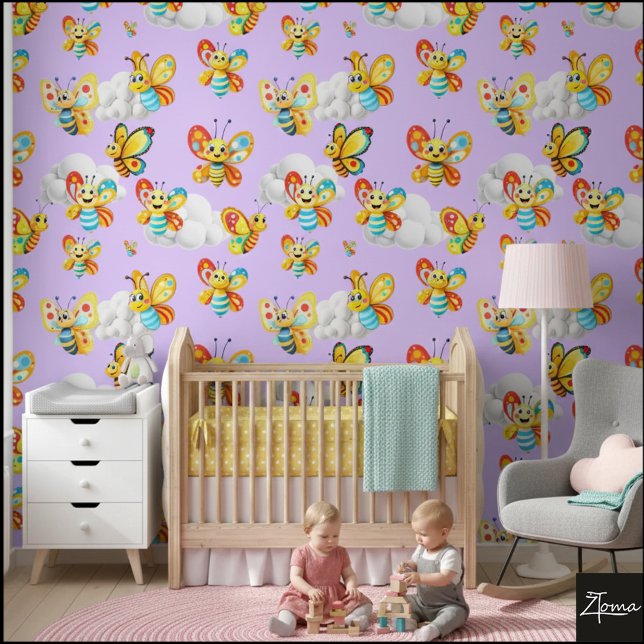 Happy Butterfly Cloud Sky Pattern - Bord Lila Behang (Creator heeft geüpload)