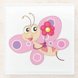 HAPPY BUTTERFLY GIRL GLAZEN ONDERZETTER