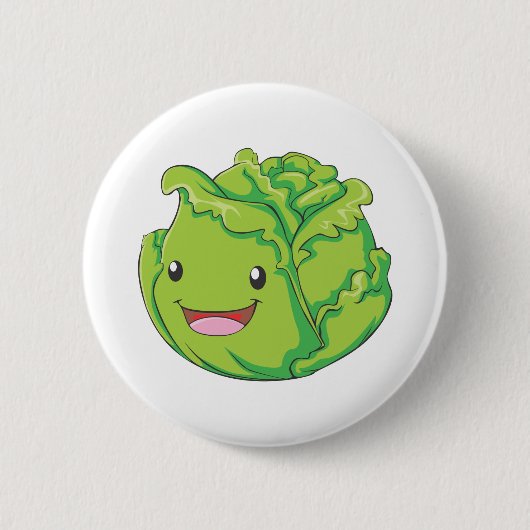 Happy Cabbage Vegetable Smiling Ronde Button 5,7 Cm (Voorkant)