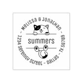 Happy Calico Cat Couple Family Round Address 2 Rubberstempel (Afrduk)