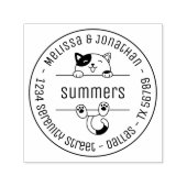 Happy Calico Cat Couple Family Round Address Zelfinktende Stempel (Design)