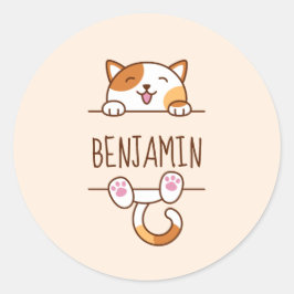 Happy Calico Cat Peking achter de douanenaam Ronde Sticker