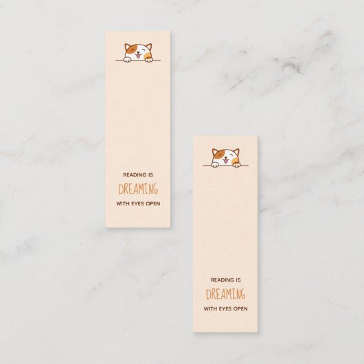 Happy Calico Cat Peking boven Bladwijzer Quote Mini Visitekaartje (Voorkant / Achterkant)