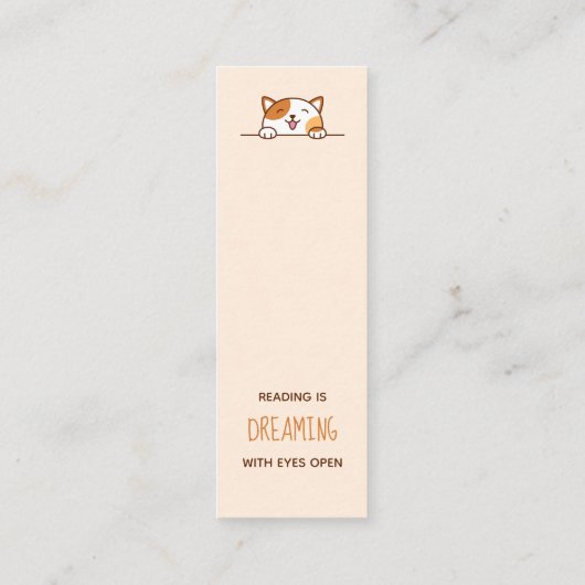 Happy Calico Cat Peking boven Bladwijzer Quote Mini Visitekaartje (Achterkant)