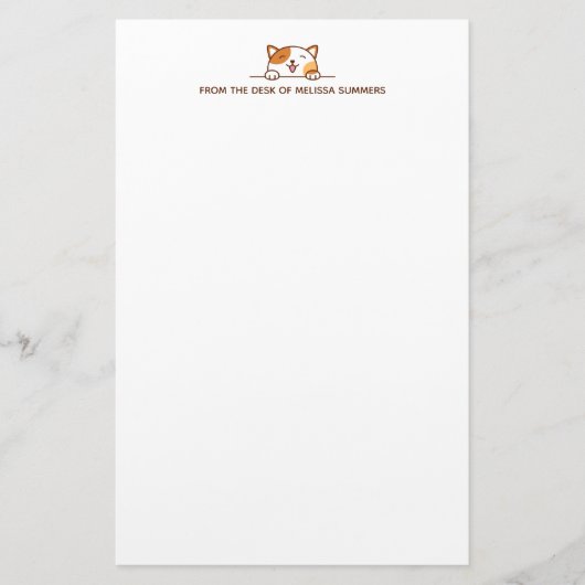 Happy Calico Cat Peking boven Custom Text Briefpapier (Voorkant)
