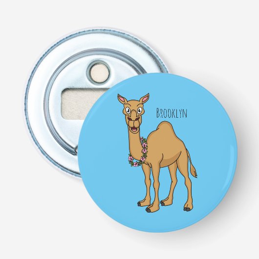 Happy camel cartoon illustratie button flesopener (Voorkant)