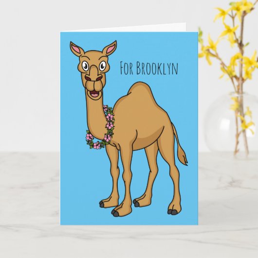 Happy camel cartoon illustratie kaart (Gele Bloem)