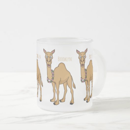Happy camel cartoon illustratie matglas koffiemok (Voorkant rechts)