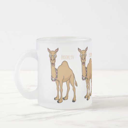 Happy camel cartoon illustratie matglas koffiemok (Links)