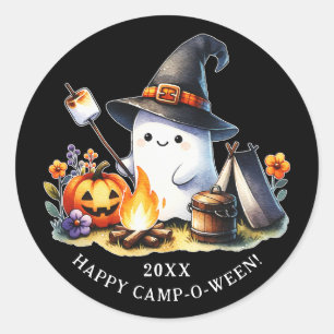 Happy Camp-o-ween Ghost Camping Halloween Zwart Ronde Sticker