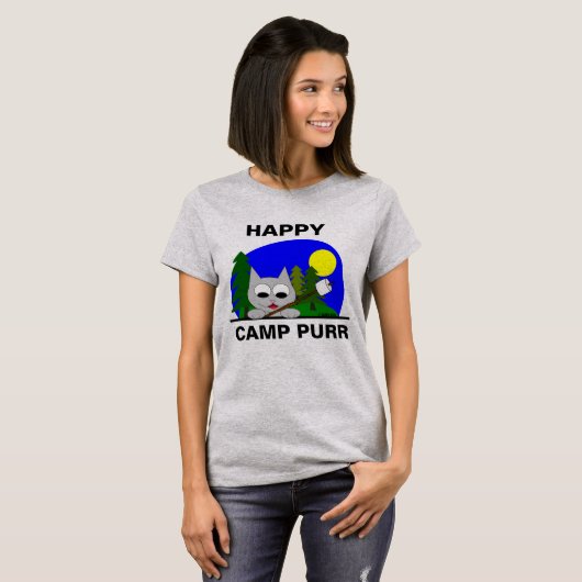 Happy Camp Spint grappig Schattige Camper Cat T Sh T-shirt (Voorkant volledig)