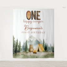 Happy Camper 1st Birthday Photo Backdrop