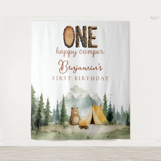 Happy Camper 1st Birthday Photo Backdrop Wandkleed (Voorkant)