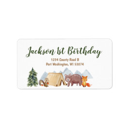 Happy Camper 1st Birthday Pine Trees Adres Label