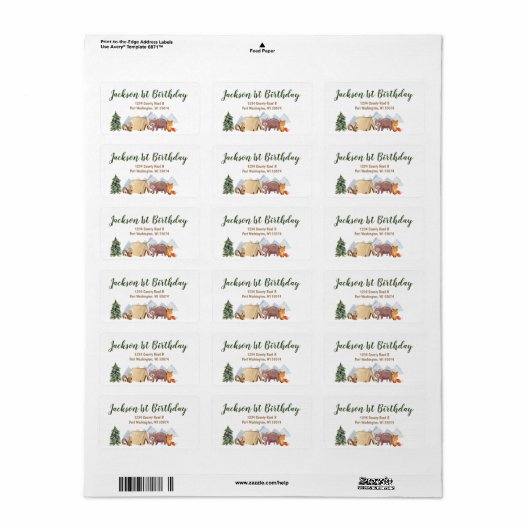 Happy Camper 1st Birthday Pine Trees Adres Label (Full Sheet)
