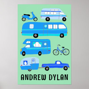 HAPPY CAMPER AANGEPASTE BABY NAAM Campervan RV Van Poster