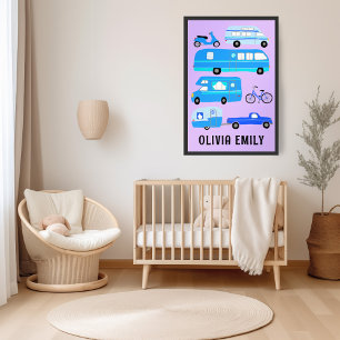 HAPPY CAMPER AANGEPASTE BABY NAAM Campervan RV Van Poster