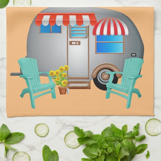 Happy Camper-achtergrond Theedoek (Gevouwen)