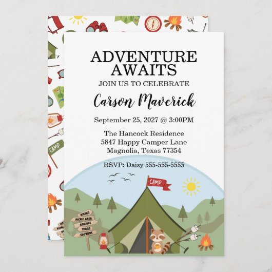 Happy Camper Adventure Birthday Kaart (Voorkant / Achterkant)