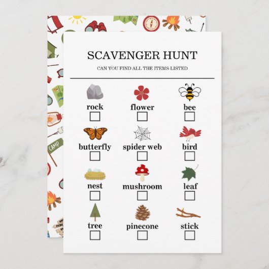 Happy Camper Adventure Birthday Scavenger Hunt Programmakaart (Voorkant / Achterkant)
