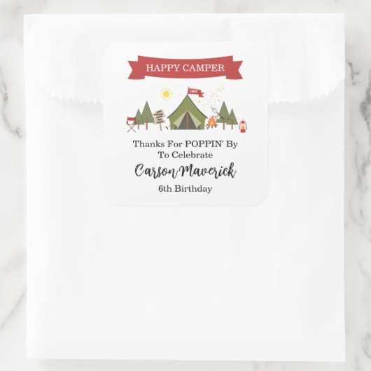 Happy Camper Adventure Birthday Vierkante Sticker (Tas)