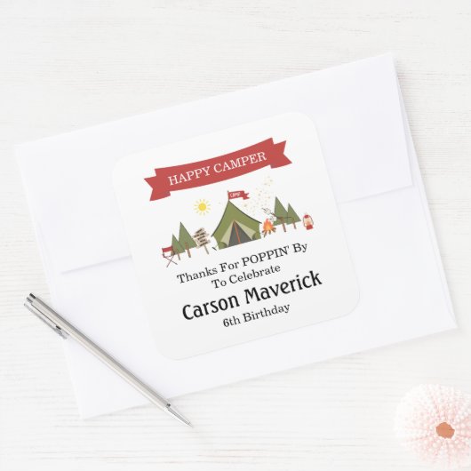 Happy Camper Adventure Birthday Vierkante Sticker (Envelop)