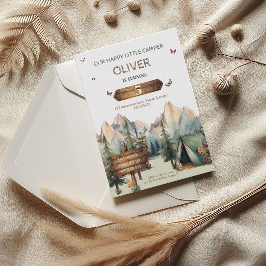 Happy Camper Adventure Boy Verjaardag Uitnodiging