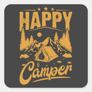 Happy Camper Adventure voor outdoorliefhebbers Vierkante Sticker